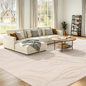 UKISS Washable Rugs 8'x10' Area Rugs for Living Room ，Ultra Soft Faux Rabbit Fur Embossed Rug for Bedroom, Non Slip&Non-Shedding Low Pile Large Carpets for Home Decor Beige