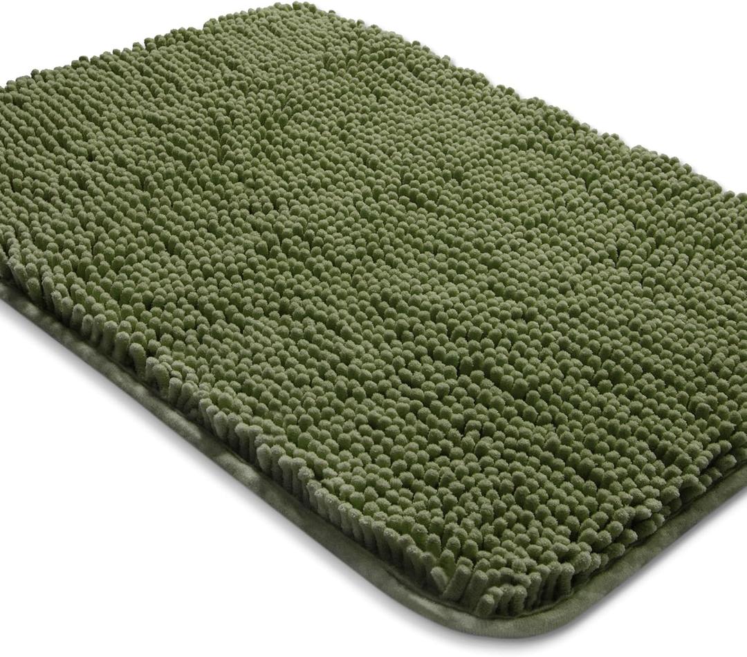 Yeaban Sage Bathroom Rugs  Thick Chenille Bath Mats | Absorbent and Washable Bath Rug Non-Slip, Plush Rugs for Bathroom, Kitchen, Shower, Sink - 17" x 24"