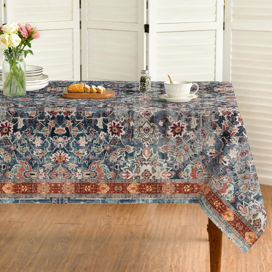 Horaldaily Boho Bohemia Style Tablecloth 60x84 Inch Rectangular, Vintage Country Rustic Farmhouse Magical Washable Seasonal Table Cover for Party Picnic Dinner Decor (Blue)