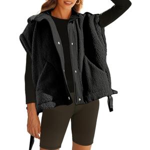 OPCAKM Women's Fuzzy Fleece Vest Oversized Sleeveless Sherpa Jacket Warm Button Down Gilet Outerwear with Pockets, Size L