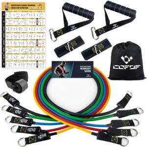 Resistance Bands Set with Yellow Handles, Exercise/Workout/Fitness Bands with Door Anchor, Legs Ankle Straps for Resistance TrainingPhysical TherapyHome Gym Workout (10-150LBS-Colorful)