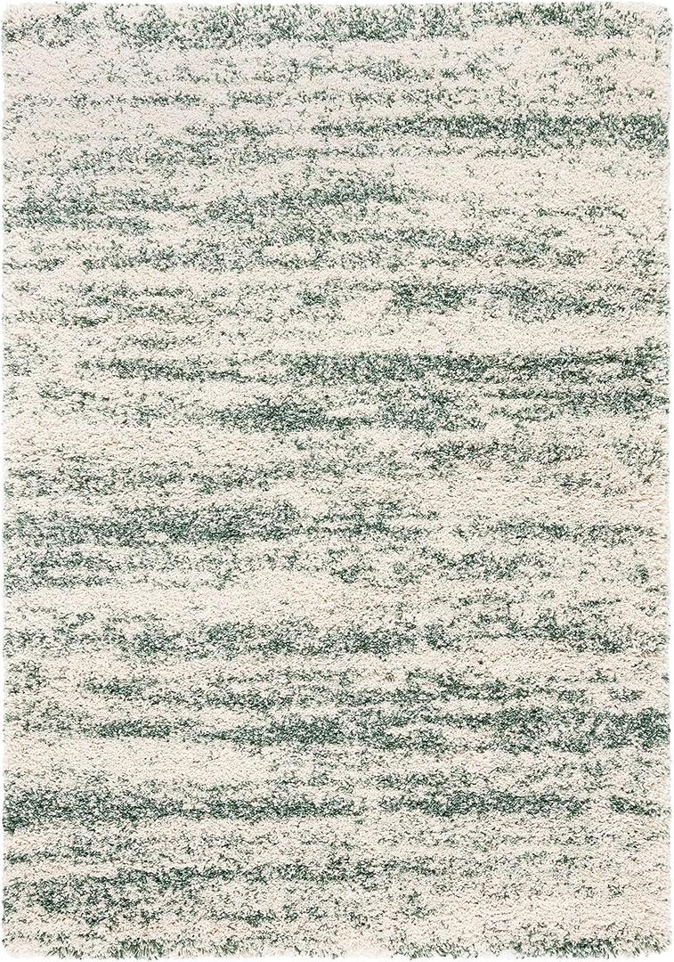 SAFAVIEH Hudson Shag Collection Area Rug - 6' x 9', Ivory & Green, Modern Design, Non-Shedding & Easy Care, 2-inch Thick Ideal for High Traffic Areas in Living Room, Bedroom (SGH206Y)