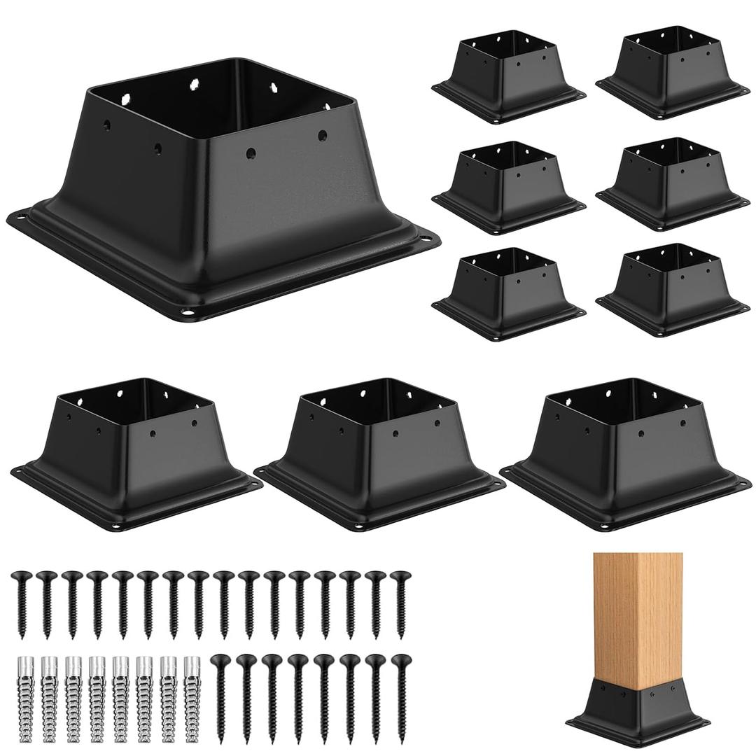 4x4 Post Base 10Pcs, Internal 3.6"x3.6" Heavy Duty Powder-Coated Steel Post Bracket Fit for Standard Wood Post Anchor, Decking Post Base for Deck Porch Handrail Railing Support with Screws