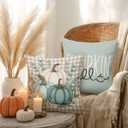 BBOLDIN Fall Thanksgiving Throw Pillow Covers 18x18, Fall Plaid Blue Teal Turquoise Pumpkin Pillow Cases Set of 4, Halloween Autumn Cushion Covers Decorations for Home Porch Bedroom