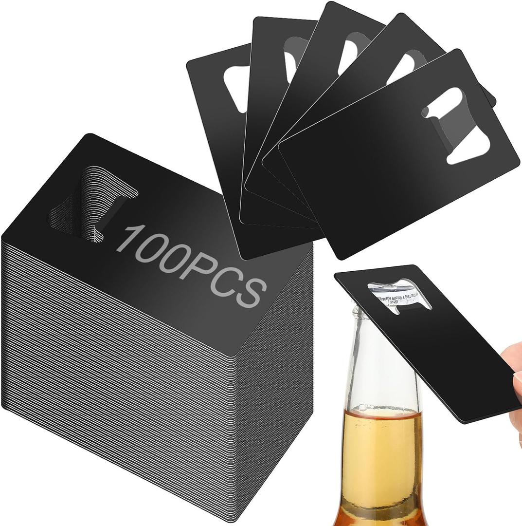 Nuogo 100 Pcs Stainless Steel Card Bottle Openers Bulk Metal Card Beer Openers Groomsmen Wallet Bottle Opener for Wedding Party Bridesmaid Favors Gifts (Black)