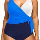 Yonique Plus Size One Piece Swimsuits for Women Tummy Control Bathing Suits Full Coverage Swimwear (20 Plus, Blue and White)