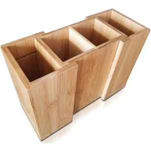 Bamboo Expandable Cooking Utensil Kitchen Tool Holder | Natural Spatula Spoon Caddy | Counter Stove Top Organizer
