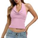 REORIA Women's Halter Tops Cowl Neck Backless Double Lined Summer Outfits 2026