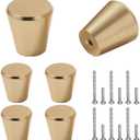 Mokife Kitchen Cabinet Knobs, 6 Pack Brushed Gold Cabinet Handles Modern Round Solid, Furniture Door Hardware Pulls for Drawers Cupboard Dresser Wardrobe Closet, 20x23mm