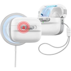 ESR for AirPods Pro Case (2023/2022/2019, 2nd/1st Gen), Compatible with Airpods Pro 2 (USB-C/Lightning Cable), MagSafe Ready, Magnetic Lid Lock, Full Drop Protection Cover with Lanyard, White