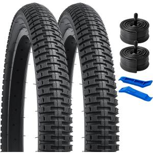 YUNSCM 2-PCS 20" Bike Tires 20x2.125/57-406 and 20" Bike Tubes Schrader Valve Compatible with 20x2.0 20x2.10 20 x 2.125 20x2.15 All-Terrain Bike Bicycle Tires and Tubes (Y-1106)