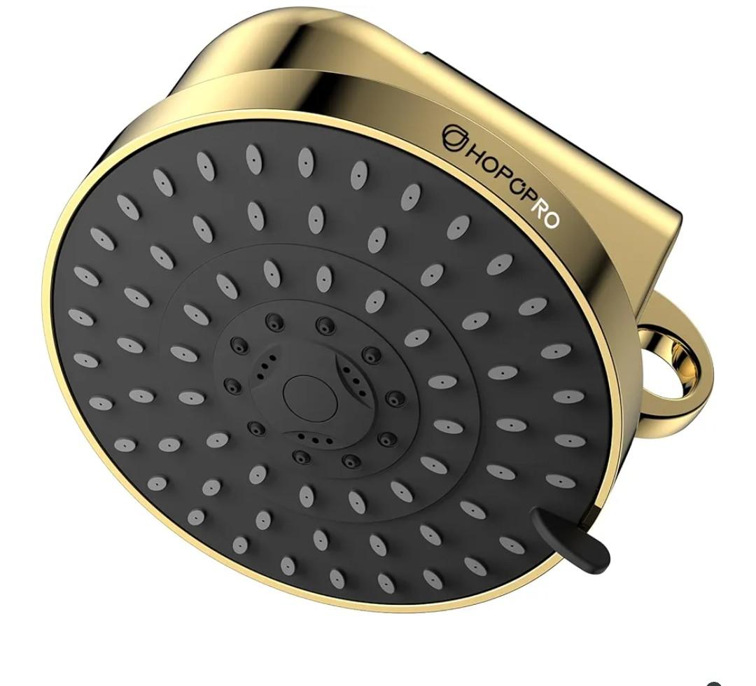 High Flow Filtered Shower Head, HOPOPRO 5 Modes High Pressure Fixed Showerhead with Filter, 2-In-1 Shower Head Filter for Hard Water, Remove 99% Chlorine, Improves Skin Hair Condition (6 Inch Gold)