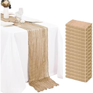 16 Pack Beige Cheesecloth Table Runner 20 x 120 inch Rustic Gauze Table Runner 10FT Sheer Boho Fabric Cheese Cloth Table Runner for Wedding Party Baby Bridal Shower (Ivory)