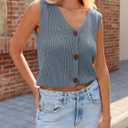 Saodimallsu Womens Cropped Sweater Vest V Neck Button Down Y2k Crop Knit Summer Trendy Sleeveless Chunky Tank Tops (L)