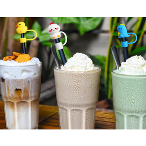 4Pcs Straw Covers Cap, Cute Animals Silicone Straw Toppers Compatible with Stanley Cup, Drinking Straw Caps for 0.4 Inch/10 mm Straw Tips Two Missing