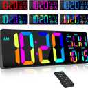 XREXS Large Digital Wall Clock with Remote Control, 17 Inch LED Large Display Count Up & Down Timer, Adjustable Brightness RGB Color Changing Clock Alarm Clock for Home, Gym, Office and Classroom