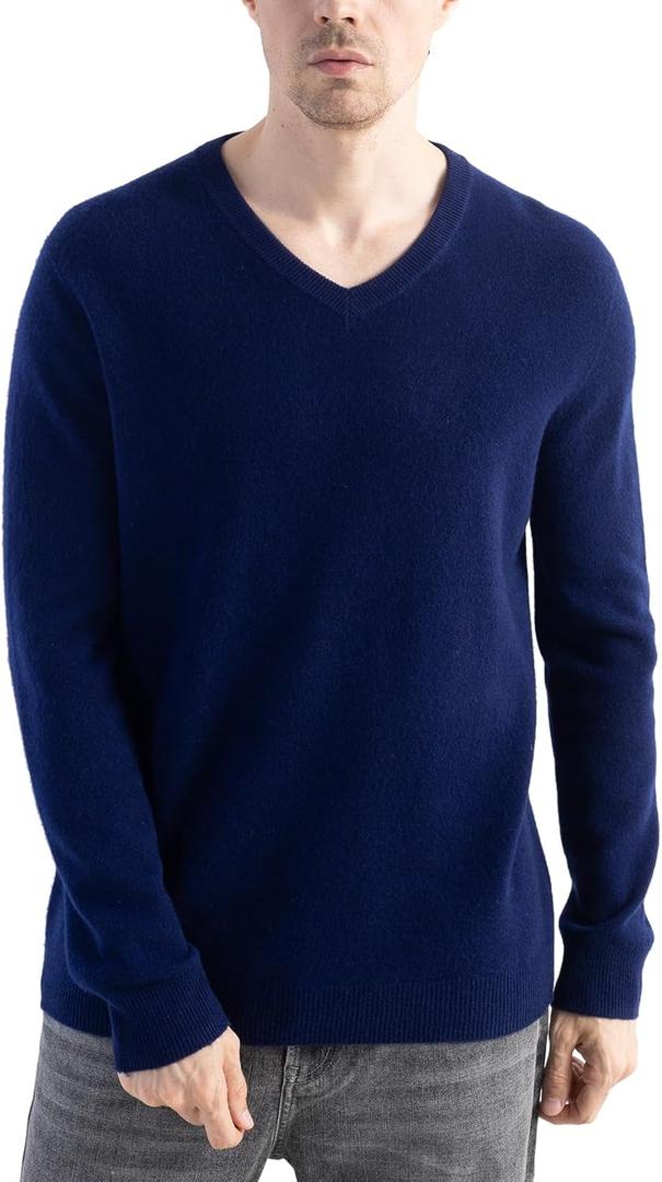 Chanyarn Men's 100% Merino Wool Sweater 2025 Fall Winter First-Line Ready to Wear V Neck Long Sleeve Seamless Knit Sweater (Large)