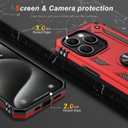 IKAZZ for iPhone 15 Pro Max Case 6.7 Inch with Screen Protector,Military Grade Shockproof Heavy Duty Protective Phone Cover Pass 16ft Drop Test with Magnetic Kickstand Car Mount Holder,Red