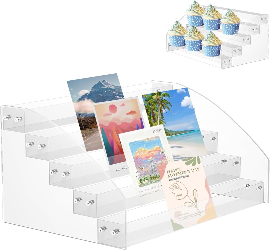 5 Tier Greeting Card Display Rack, Clear Acrylic Sticker Display Stand for Vendors Retail Display Photo Stand for Counter Tabletop Display Supplies