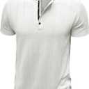Mens Shirts Short Sleeve Jacquard Henley Shirts Casual Basic Tee Button Fashion Soild T Shirts (L)