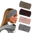 (Dark khaki & Brown & Light Grey & Pink) 4 Pack Winter Headbands for Women Stretchy Winter Headwear Ear Warmer Head Bands Outdoor Sports Fashion Hair Accessories
