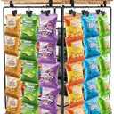 Aubeco Chip Rack Display Stand, 5 Tiers 60 Adjustable Clips Chip Holder, 360°Rotating Wooden Base Snack Organizer for Concession Stand, Retail, Countertop, Party, with Message Board