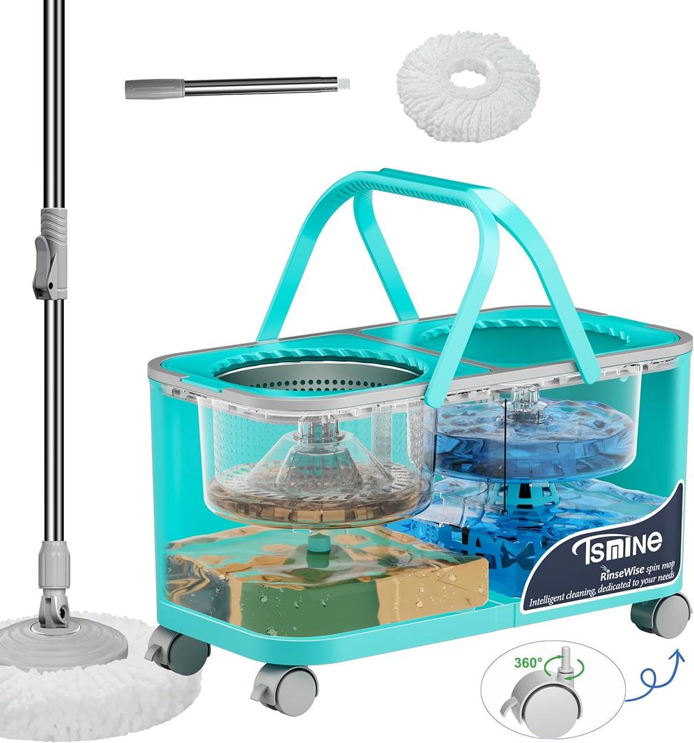 2026 Upgraded Easy-Use Spin Mop for Cleaner, Clean & Dirty Water Separation Mop Bucket for Pet & Family Homes,360 Swivel Wheels, Safe for Hardwood & Tile, Adjustable Handle,1 Reusable Mop Heads