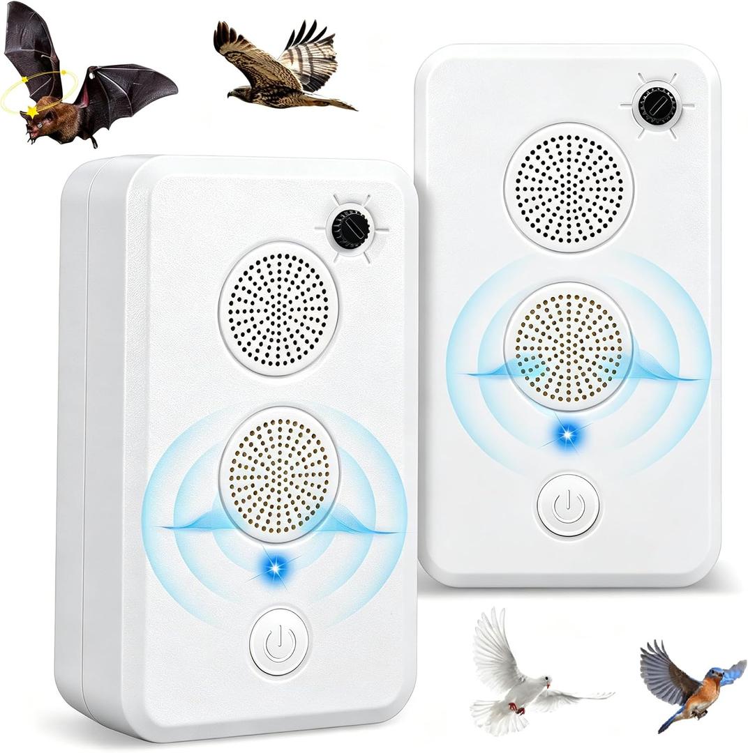 Upgraded Ultrasonic Bird Repellent Devices Outdoor & Bat Deterrent Rechargeable Woodpecker Deterrent for House Pigeon Repellent to Keep Birds Bats Out of Attic Porch Balconies Indoor,2Pack