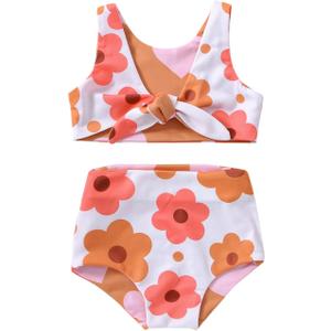 WASAIGOOD Newborn Baby Girl Two Piece Swimsuit Floral Knotted Swim Top and Bottom Tankini Bikini Set Infant Bathing Suit Girl (18-24 Months)