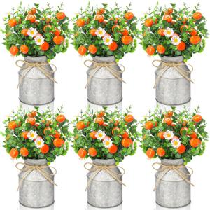 Mimorou 6 Sets Summer Tangerine Orange Centerpieces for Tables Artificial Fruit Daisy Plant with Mason Jar Vase Fake Cutie Orange Little Cutie Baby Shower Decoration for Home Party Decor