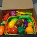 100 PCS Cutting Play Food Toy for Kids Kitchen, Pretend Food Toys for Toddlers, Play Kitchen Toys Accessories with 2 Baskets, Fake Food/Fruit/Vegetable, Birthday Gifts for 3 4 5 6 Years Old Boys Girls (Green)