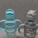 Dr. Brown's Milestones Narrow Sippy Straw Bottle, SpillProof with 100% Silicone Handles and Weighted Straw, 8 oz/250 mL, Gray/Green, 6m+