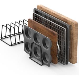 Cutting Board Organizer Kitchen Organizer Rack for Cutting Board, Bakeware, and Cookie Sheet, 5-Slot Heavy-Duty Steel Cookware Holder,Rust-Resistant with Anti-Slip Feet (2, Small)