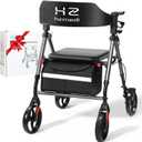 HZ HZMedi Walkers with Seat for Seniors, Foldable Rollator Walker with Seat, Lightweight Rolling Walker, Dual Height Adjustment, Ergonomic Arc Seat & 6.5" Ultra Backrest, 8" Big Wheels for All Terrain