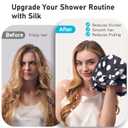 LitBear Luxury Silk Lined Shower Caps for Women Reusable Waterproof, Double Layered Large Bathing Hair Cap with Adjustable Elastic Strap, Non-slip, Quick-dry, for Long Short Hair, Black Dots