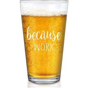 Futtumy Coworker Gifts for Men, Because Work Beer Glass, Funny Boss's Day Gift for Boss Coworker Friends, Christmas Office Birthday White Elephants Exchange Gifts for Coworker Boss, 15Oz Pint Glass