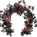 Ling's Moment 5FT Black Burgundy Artificial Flower Garland Fake Rose Leaves Floral Garland Arch Flowers Vine for Wedding Party Backdrop Decor Mantel Home Table Centerpieces Wall Decorations