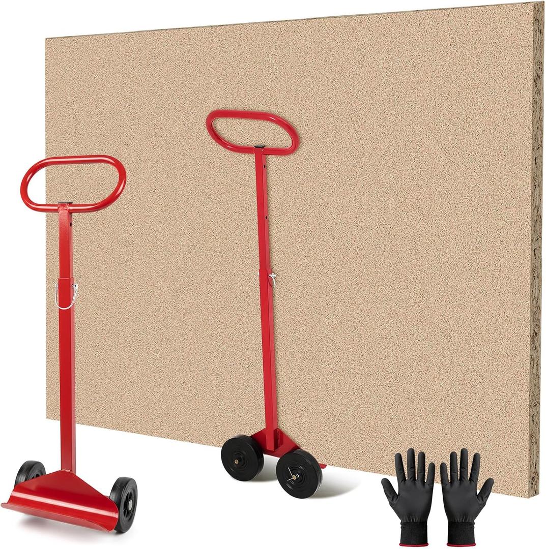 Adjustable Drywall Dolly Cart with Wheels - Portable Panel Moving Tool for Drywall, Lifting & Moving Panels - Easy Tool-Free Assembly, Folds for Storage, Includes Gloves