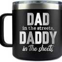 KLUBI Dad In The Streets Daddy In The Sheets Cup 14oz Birthday Gifts for Husband from Wife Dad Coffee Tumbler Daddy Gift Ideas Dad Gifts for Him Boyfriend Gifts for Birthday Dad Birthday Gift Dad Mug