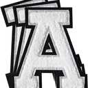 3Pcs Chenille Letter Patches Iron on Patches Varsity Letter Patches Chenille Embroidered Patch Sew On Patches for Clothing Hat Bags Jackets Shirt (White, A)