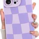 KANGHAR Compatible with iPhone 16 Pro Case, Silicone Checkered Cute Pattern, Camera Protection Soft Slim Phone Case for Phone Case -Purple