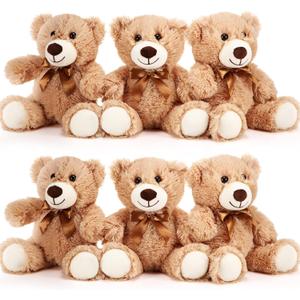 HyDren 6 Pcs Bear Stuffed Animal Plush Toys Soft Plush Dolls Bear Sleeping and Playing Toys for Baby Shower Decoration Boy(Long Plush,Light Brown)