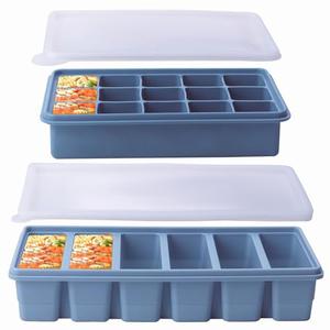2-Pack Silicone Freezer Trays with Lid,6 Large 1/2-Cup(125ml)&15 Small 2 Tbsp(30ml) Soup Freezer Container Molds,Ice Cube Tray For Meal Prep&Freezing Soup,Stews,Sauces, Garlic, Herbs (Blue 2 Pack)