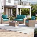 Aoxun Replacement Cushions for Outdoor Furniture, 4-Piece Outdoor Cushions for Patio Furniture, Deep Seat, Waterproof & Fade Resistant Couch Cushion for 4-Seat Patio Conversation Sets, Sky Blue
