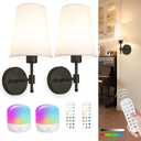 Battery Operated Wall Sconces Set of 2, Rechargeable Gold Wall Sconce with Remote Control, 12 Colors RGB Magnetic Bulb, Wireless Battery Wall Lamp for Bedroom Living Room Hallway (14 inch B11, Black)