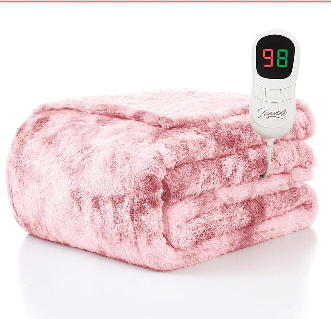 Homemate Electric Heated Blanket Full Size - 72"x84" Heating Blanket Full Size 1/2/4/6/8 Hours Auto-Off 10 Heat Level Over-Heat Protection Luxury Faux Fur Sherpa ETL Certification (24 - Tie-dyed Pink)