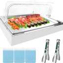 Ice Food Serving Display Tray with Clear Roll Top Cover & 2 Stainless Steel Tongs, Chilled Buffet Server Food Display Platter with 3 Ice Packs for Seafood, Parties, Catering & Hotel