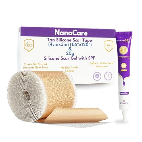 Silicone Scar Gel with SPF 30 & Silicone Scar Tape Roll – 20g Gel & 1.6"x120" Tape - Medical-Grade Silicone for Scr Appearance Care After Surgery, C-Section, Burns & Acne – NanaCare
