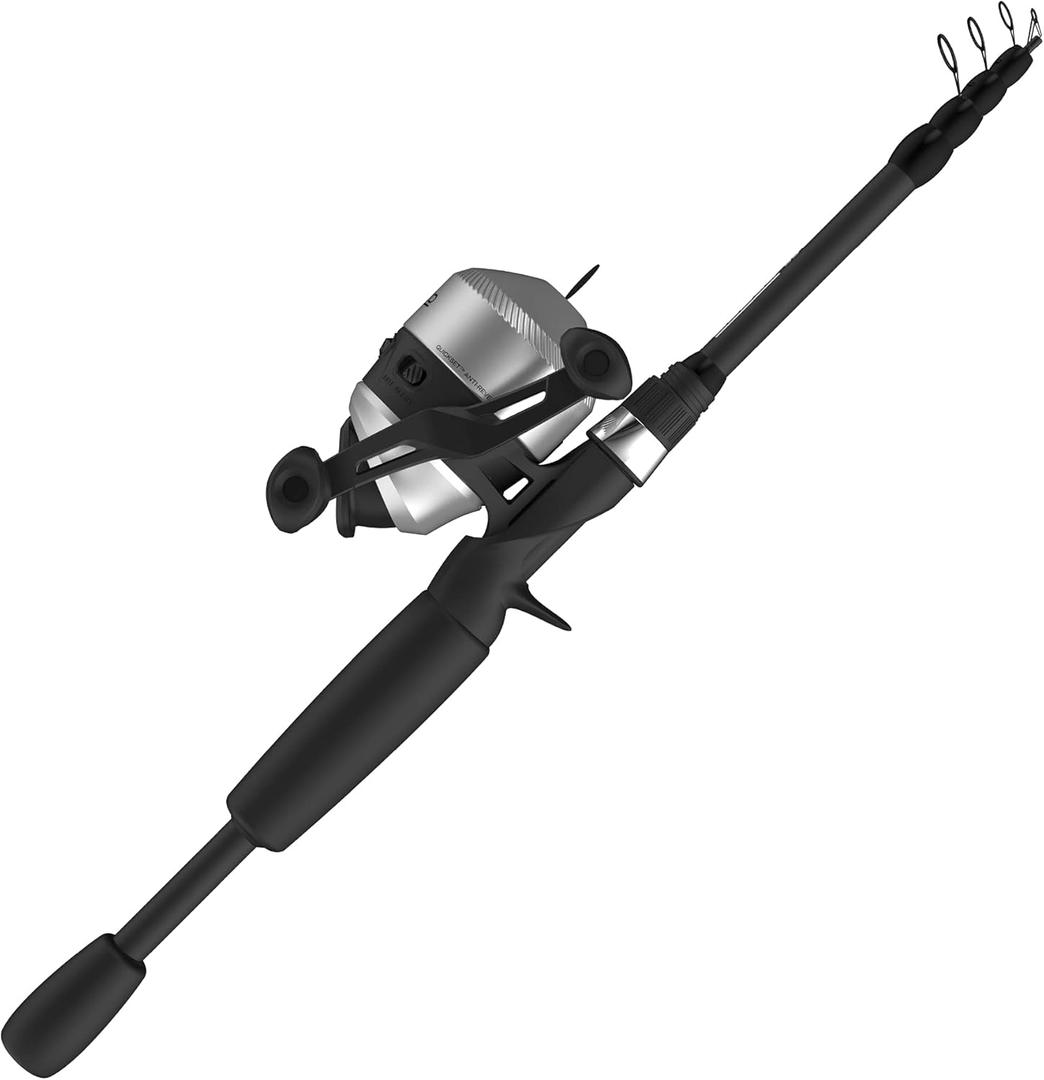 Zebco 33 Spincast Reel and Telescopic Fishing Rod Combo, Extendable 22.5-Inch to 6-Foot E-Glass Fishing Pole, Size 30 Reel, Quickset Anti-Reverse Fishing Reel with Bite Alert, Silver/Black