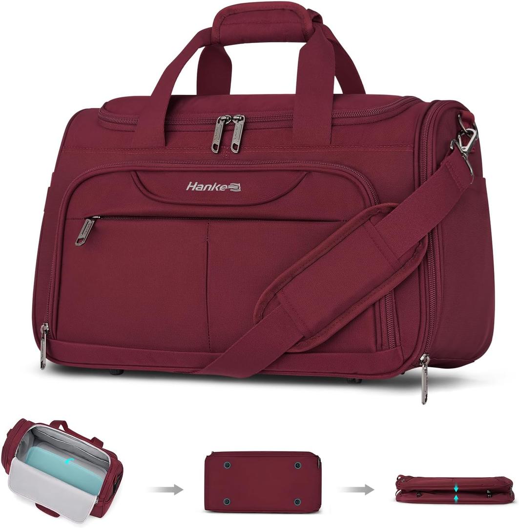 Hanke Underseat Carry On luggage Bags for Travel, Foldable Travel Bags for Women, Soft Lightweight Personal Item Travel Bag Small Carry On Bags for Airplanes, Travel Tote Bags for Women Men.Burgundy
